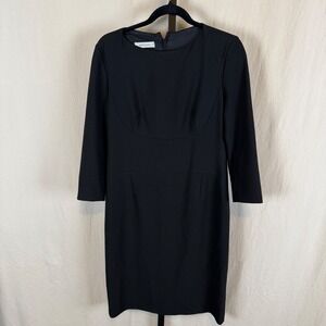 Rene Lezard Black Sheath Dress 34 Sleeve Knee Length Business Career Size 40